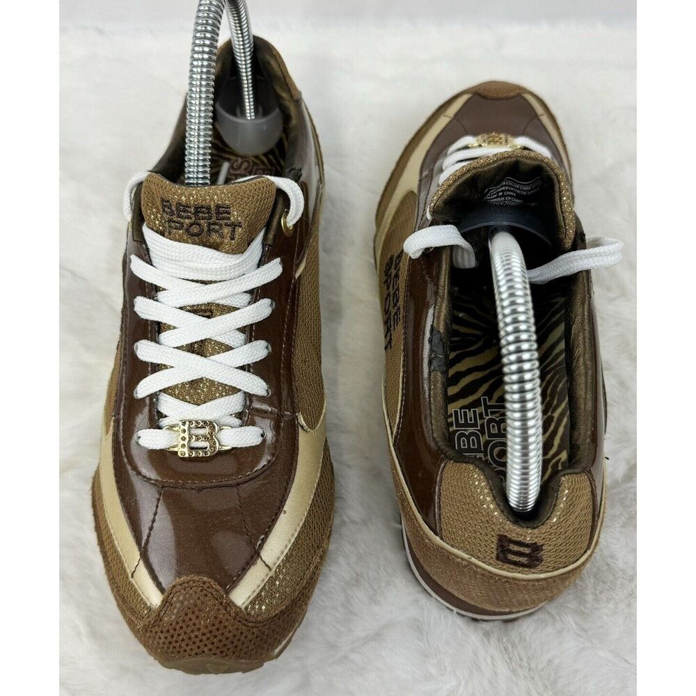 Women’s BEBE Sport Gym Shoes Brown/Gold Leather/Synthetic Upper Size 8 - Picture 3 of 12